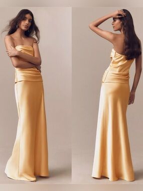 Mare Mare Anthropologie Isabella Strapless Ruched Gold Corset Dress XS NWT Satin